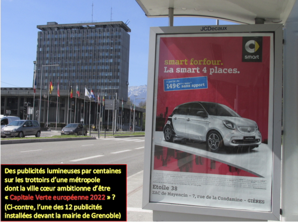 Publicités sur les trottoirs de Grenoble   MONGABURU, pompier pyromane ?